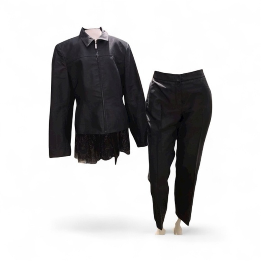Silk classic suit jacket and pants. Zipper front jacket